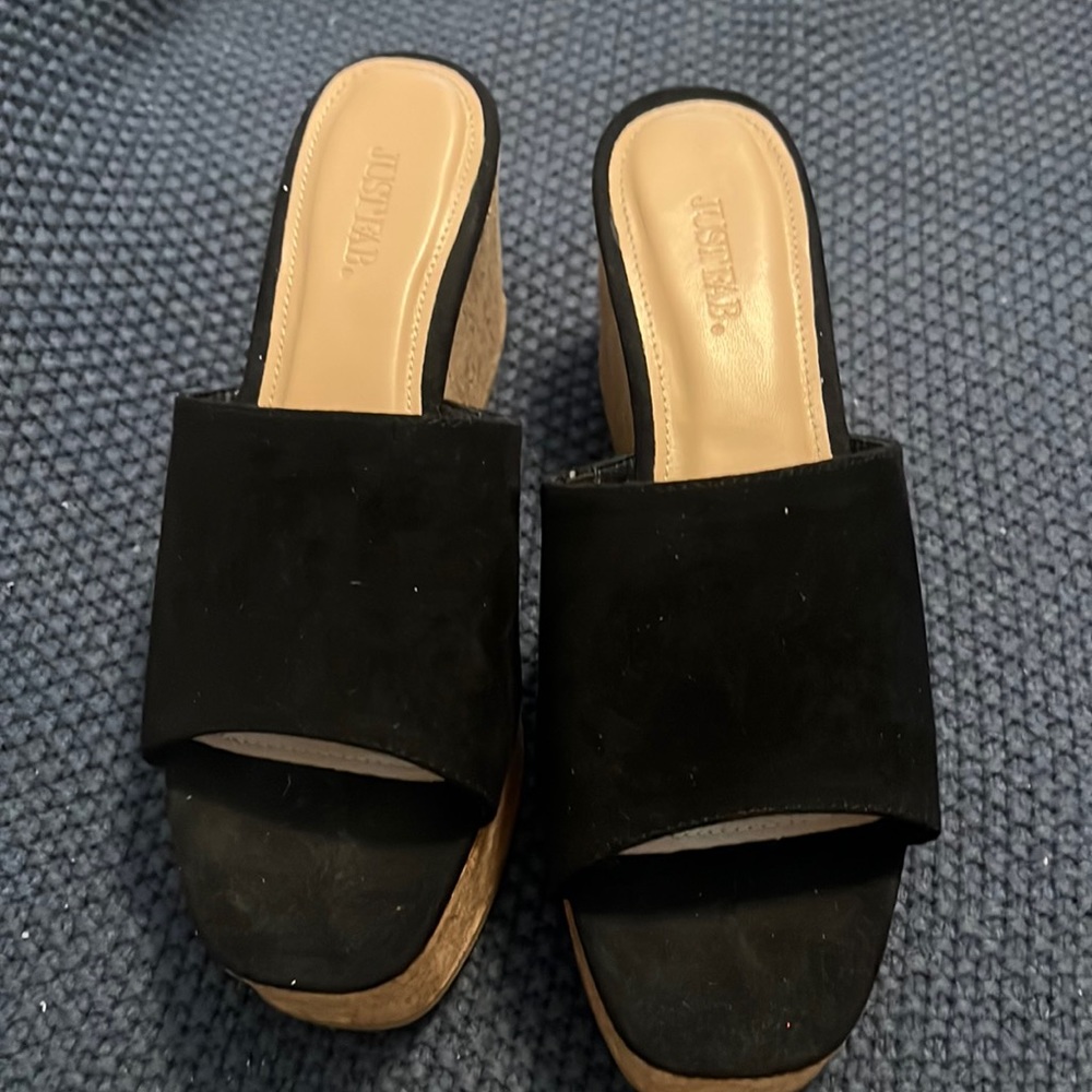 JustFab black platform sandals size 9 boho spring Sumer wedges high casual - Picture 2 of 9